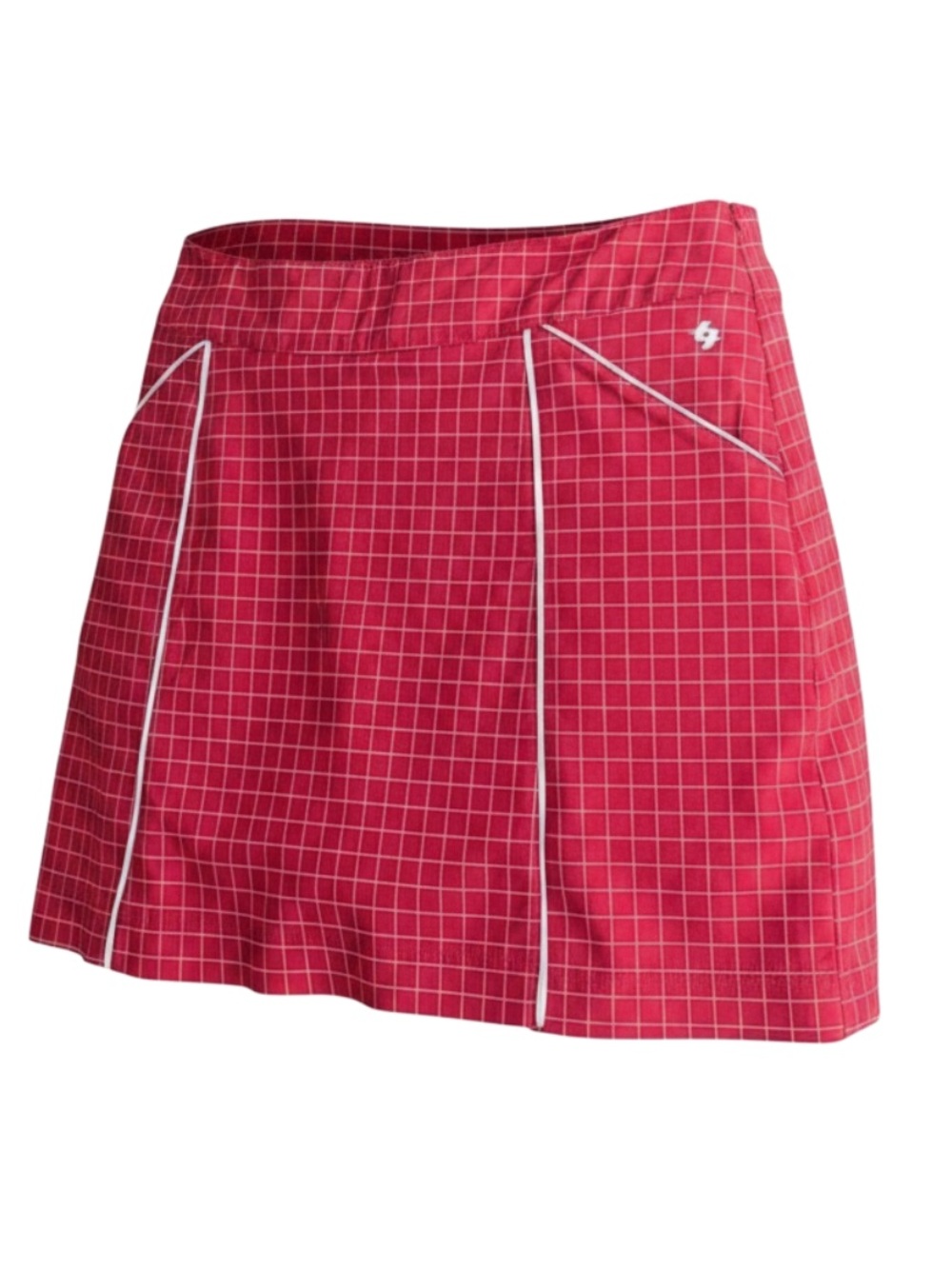 Lija Red/White Check White Contrast Piping Vented Hem Skort (8)